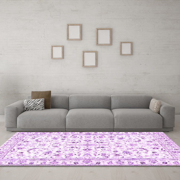 Machine Washable Persian Purple Traditional Area Rugs in a Living Room, wshtr3531pur