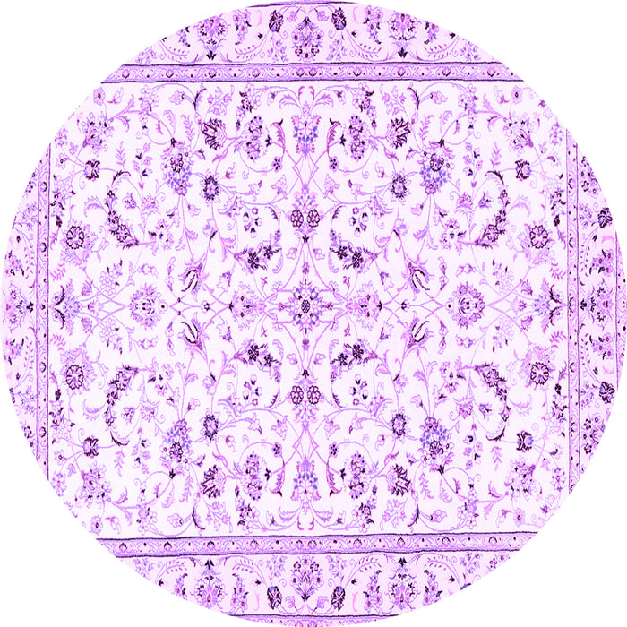 Round Machine Washable Persian Purple Traditional Area Rugs, wshtr3531pur