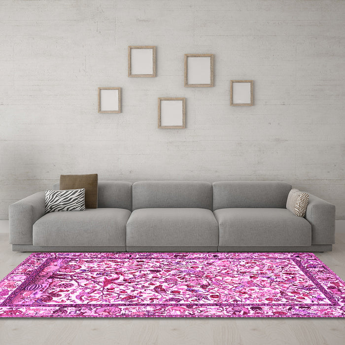 Machine Washable Persian Pink Traditional Rug in a Living Room, wshtr3533pnk