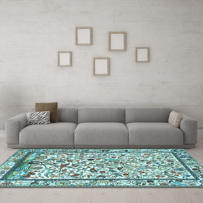Machine Washable Persian Light Blue Traditional Rug in a Living Room, wshtr3533lblu