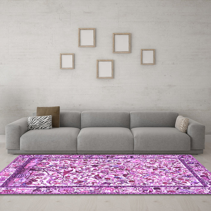 Machine Washable Persian Purple Traditional Area Rugs in a Living Room, wshtr3533pur