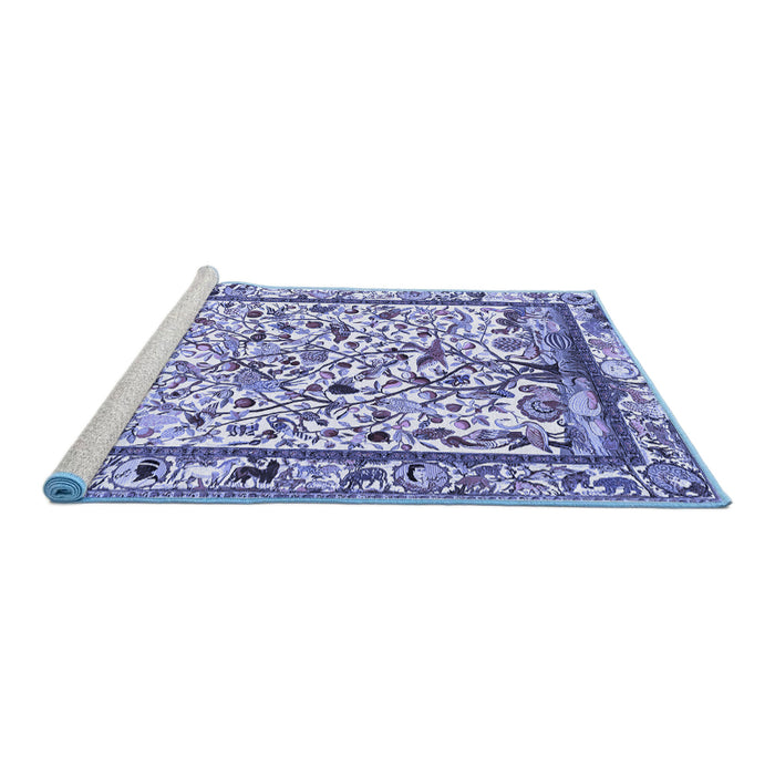 Sideview of Machine Washable Persian Blue Traditional Rug, wshtr3533blu