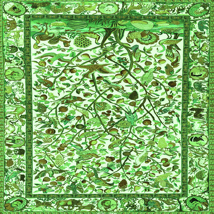Round Machine Washable Persian Green Traditional Area Rugs, wshtr3533grn