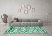 Machine Washable Persian Turquoise Traditional Area Rugs in a Living Room,, wshtr3533turq