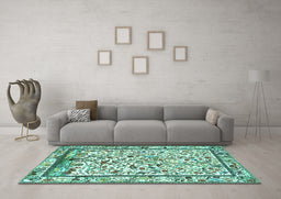 Machine Washable Persian Turquoise Traditional Area Rugs in a Living Room,, wshtr3533turq
