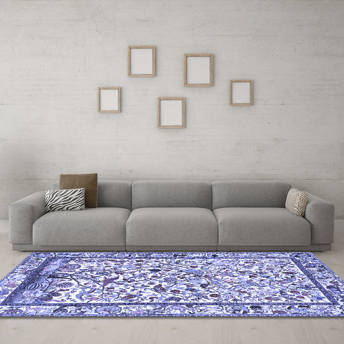 Machine Washable Persian Blue Traditional Rug in a Living Room, wshtr3533blu