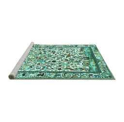 Sideview of Machine Washable Persian Turquoise Traditional Area Rugs, wshtr3533turq