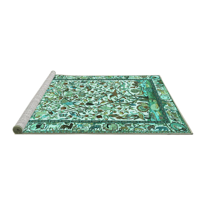 Sideview of Machine Washable Persian Turquoise Traditional Area Rugs, wshtr3533turq