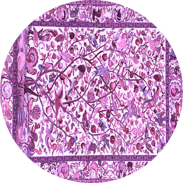 Round Machine Washable Persian Purple Traditional Area Rugs, wshtr3533pur