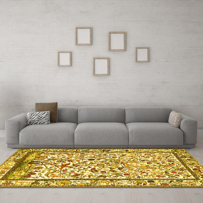 Machine Washable Persian Yellow Traditional Rug in a Living Room, wshtr3533yw