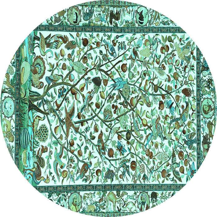 Round Machine Washable Persian Turquoise Traditional Area Rugs, wshtr3533turq