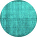 Round Machine Washable Persian Turquoise Traditional Area Rugs, wshtr3534turq