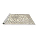 Sideview of Machine Washable Traditional Lemon Chiffon Beige Rug, wshtr3535