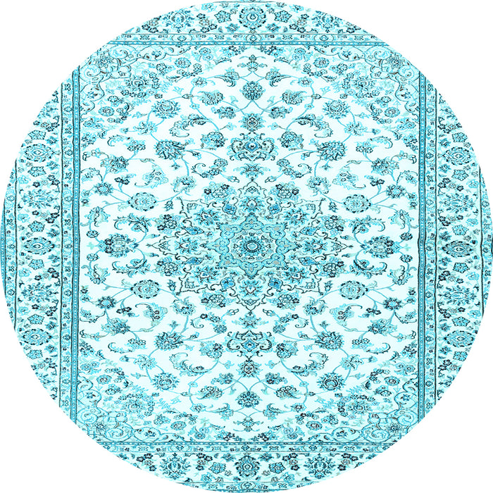 Round Machine Washable Persian Light Blue Traditional Rug, wshtr3535lblu