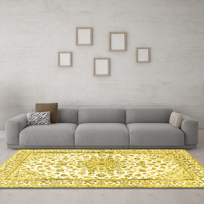 Machine Washable Persian Yellow Traditional Rug in a Living Room, wshtr3535yw