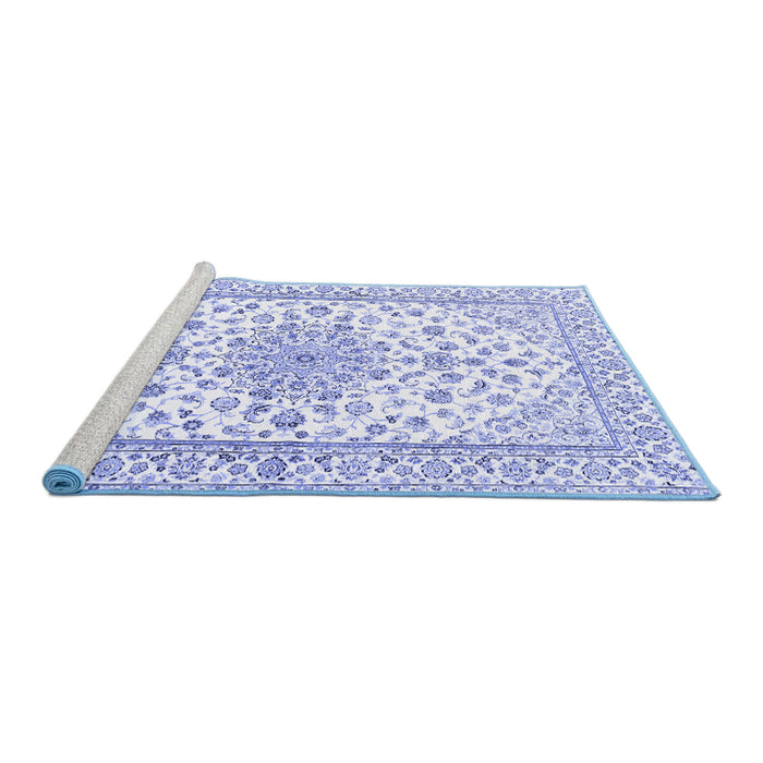 Sideview of Machine Washable Persian Blue Traditional Rug, wshtr3535blu