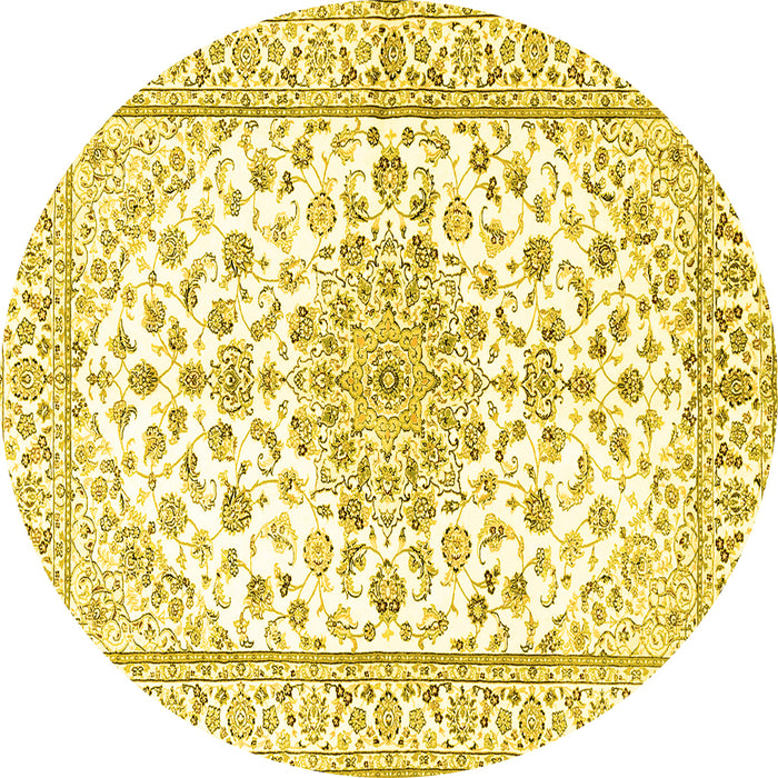 Round Persian Yellow Traditional Rug, tr3535yw