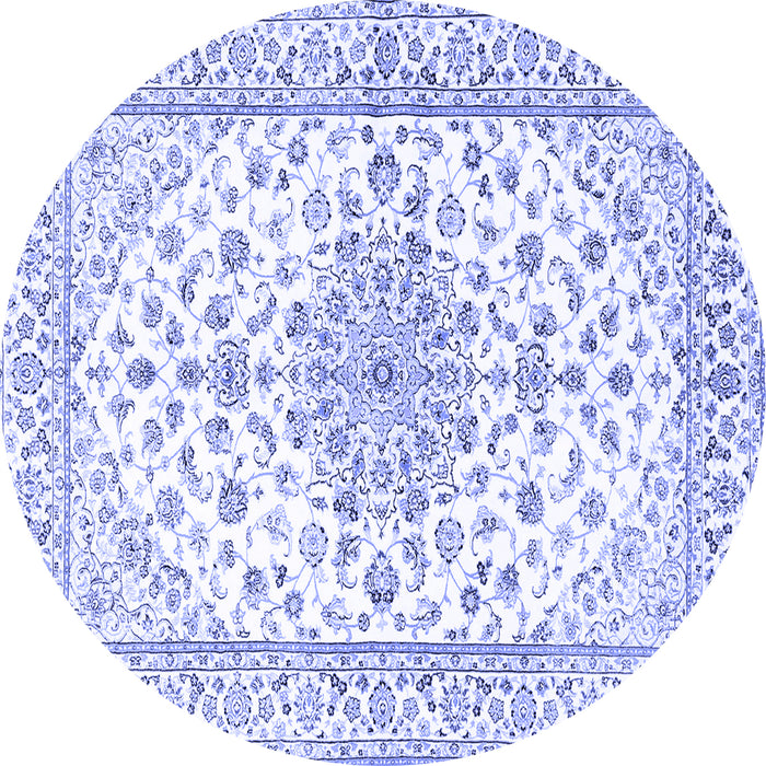 Round Machine Washable Persian Blue Traditional Rug, wshtr3535blu
