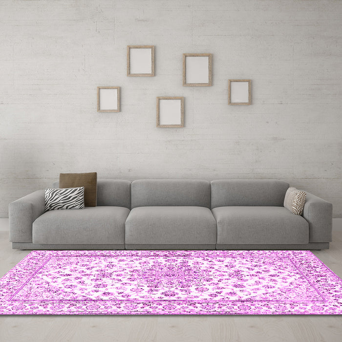 Machine Washable Persian Pink Traditional Rug in a Living Room, wshtr3535pnk