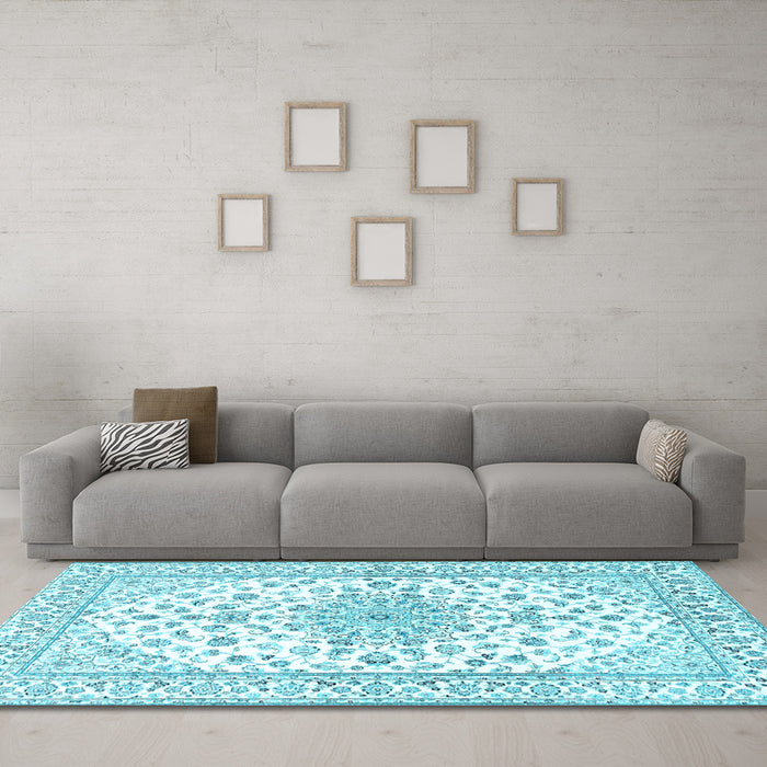 Machine Washable Persian Light Blue Traditional Rug in a Living Room, wshtr3535lblu