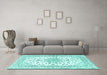 Machine Washable Persian Turquoise Traditional Area Rugs in a Living Room,, wshtr3535turq