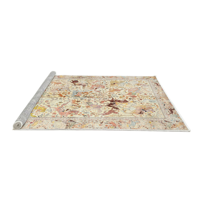 Sideview of Machine Washable Traditional Peach Beige Rug, wshtr3536