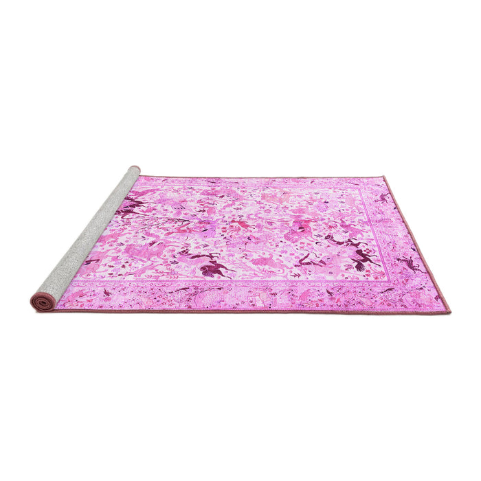 Sideview of Machine Washable Persian Pink Traditional Rug, wshtr3536pnk