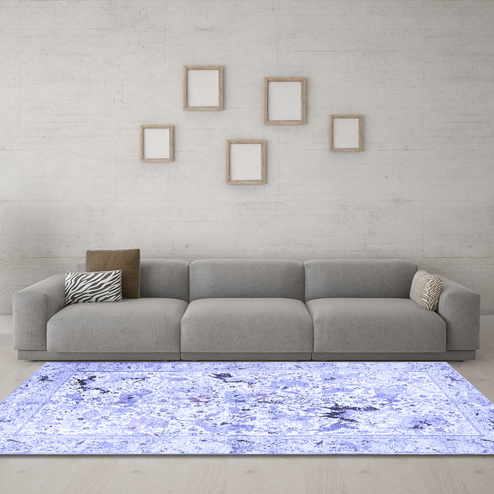 Machine Washable Persian Blue Traditional Rug in a Living Room, wshtr3536blu