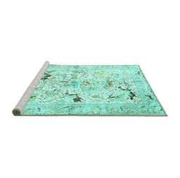 Sideview of Machine Washable Persian Turquoise Traditional Area Rugs, wshtr3536turq