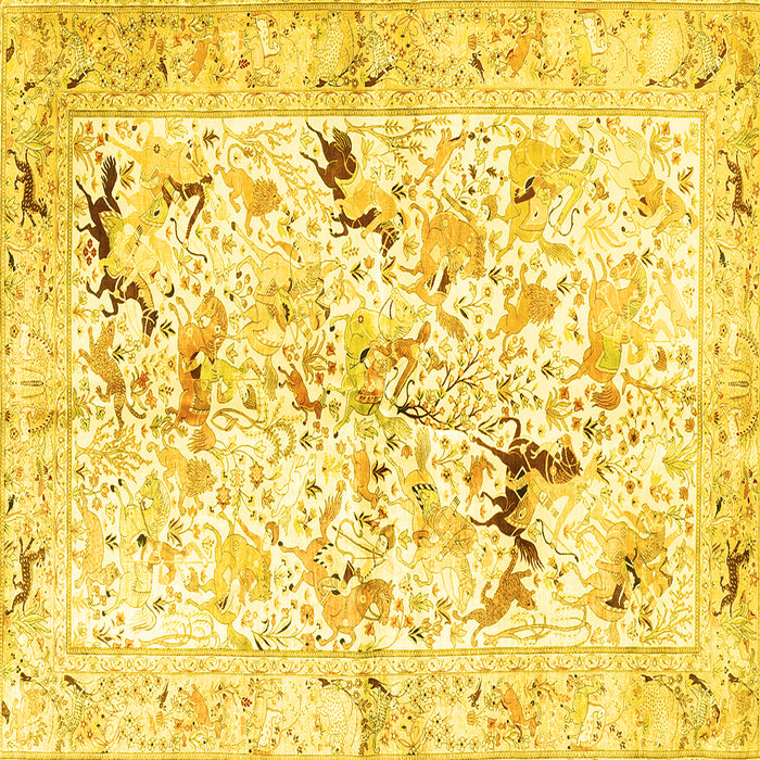 Square Machine Washable Persian Yellow Traditional Rug, wshtr3536yw