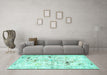 Machine Washable Persian Turquoise Traditional Area Rugs in a Living Room,, wshtr3536turq
