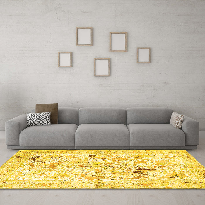 Machine Washable Persian Yellow Traditional Rug in a Living Room, wshtr3536yw