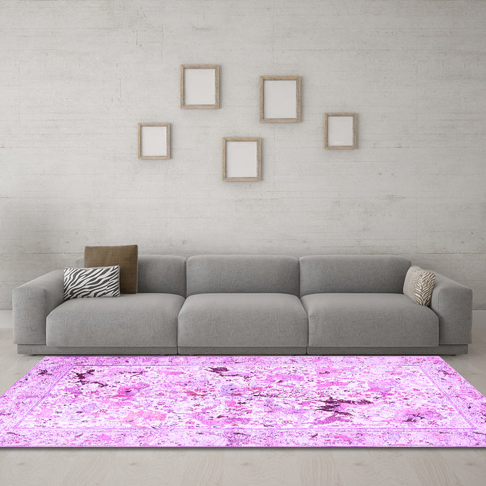 Machine Washable Persian Purple Traditional Area Rugs in a Living Room, wshtr3536pur