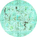 Round Persian Turquoise Traditional Rug, tr3536turq