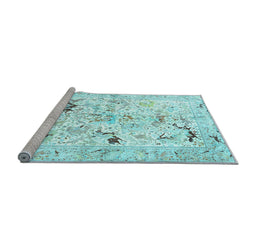 Sideview of Machine Washable Persian Light Blue Traditional Rug, wshtr3536lblu