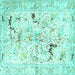Square Machine Washable Persian Turquoise Traditional Area Rugs, wshtr3536turq
