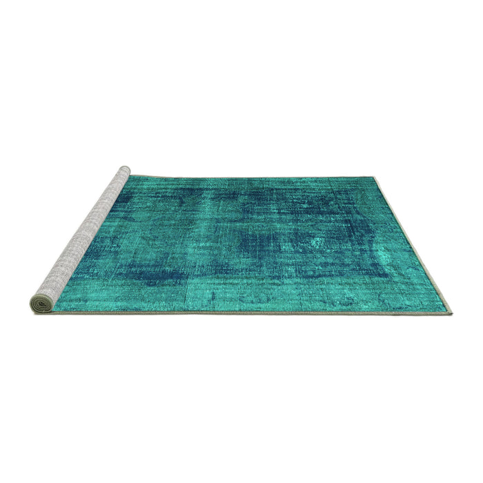 Sideview of Machine Washable Persian Turquoise Bohemian Area Rugs, wshtr3537turq