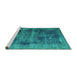 Sideview of Machine Washable Persian Turquoise Bohemian Area Rugs, wshtr3537turq