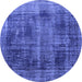 Round Machine Washable Persian Blue Bohemian Rug, wshtr3537blu