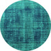 Round Machine Washable Persian Turquoise Bohemian Area Rugs, wshtr3537turq