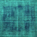 Square Machine Washable Persian Turquoise Bohemian Area Rugs, wshtr3537turq