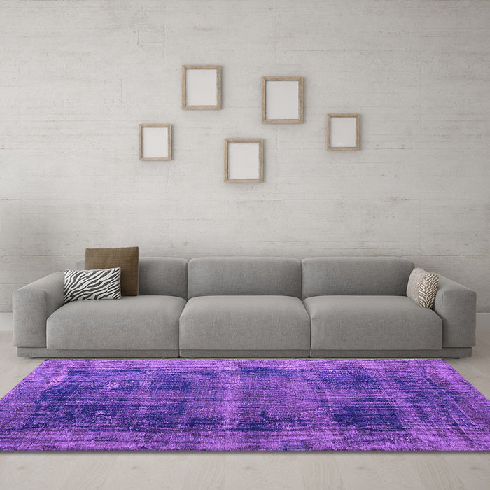 Machine Washable Persian Purple Bohemian Area Rugs in a Living Room, wshtr3537pur