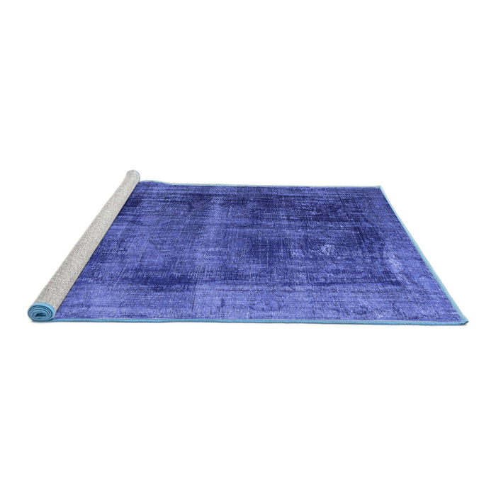 Sideview of Machine Washable Persian Blue Bohemian Rug, wshtr3537blu