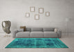 Machine Washable Persian Turquoise Bohemian Area Rugs in a Living Room,, wshtr3537turq