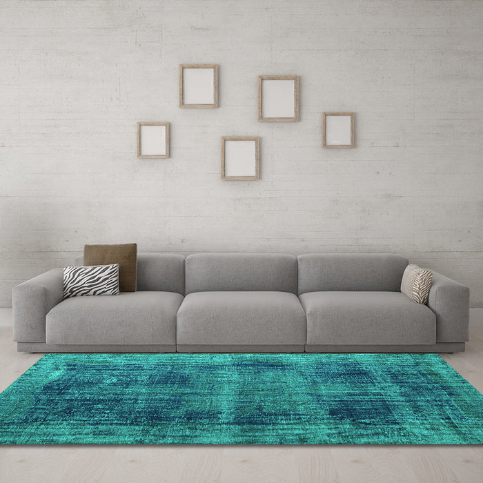 Machine Washable Persian Turquoise Bohemian Area Rugs in a Living Room,, wshtr3537turq