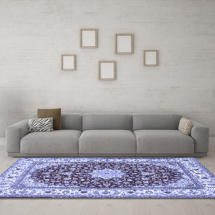 Machine Washable Persian Blue Traditional Rug in a Living Room, wshtr3538blu