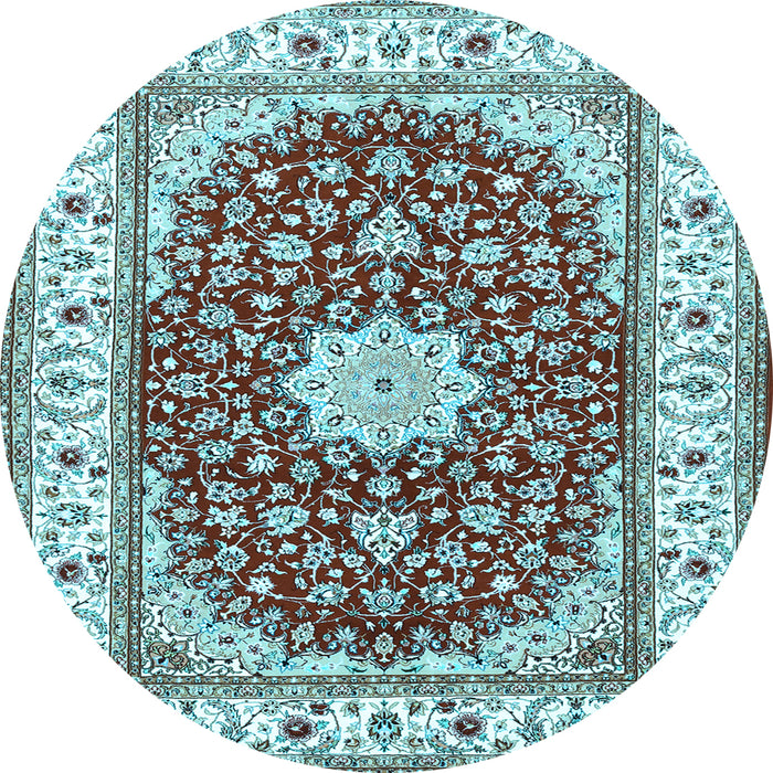 Round Machine Washable Persian Light Blue Traditional Rug, wshtr3538lblu