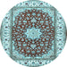 Round Machine Washable Persian Light Blue Traditional Rug, wshtr3538lblu