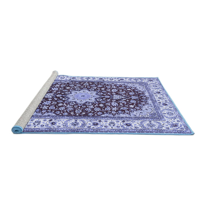 Sideview of Machine Washable Persian Blue Traditional Rug, wshtr3538blu