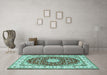 Machine Washable Persian Turquoise Traditional Area Rugs in a Living Room,, wshtr3538turq